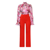 Fongt Women's Clothing 2025 Autumn And Winter Loose Large-Size Casual Print Long-Sleeved Shirt Broad Leg Pants Two-Set