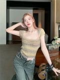 French T-Shirt For Summer New Striped Knitted Jersey With Short-Sleeved