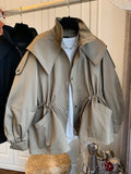 Fongt Korea's Dongdaemun Design Sense Of A Small Relaxed Leisure Drawstring Waist Workwear Windwear Coat Women's Spring And Autumn Short