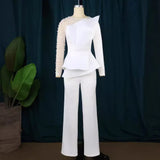 Fongt Designer's Stitched Nail Bead Jumpsuits Skinny Banquet Dresses For Women