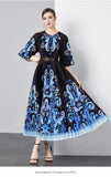 Fongt Exquisite Dress Women 2025 New Lazy Wind Collar Mid-Sleeves To Close The Waist Temperament 100-Fold Printing Skirt