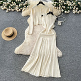 Fongt Small Fragrant Style Wearing Women's Autumn Fashion Nail Ball Collar Sleeveless Knitted Dress Long Sleeve Open Shirt Coat