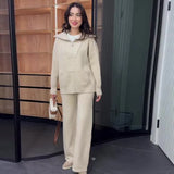 Fongt 2025 New Women's Languiled Collar Knitted Trousers Two-Set