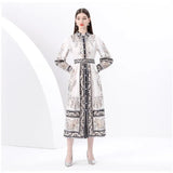 Fongt 2025 Early Spring Court Wind Clip Single Door Leaning Lantern Sleeve Vintage Printed Long Dress