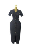 Fongt Temperament V-Neck Slim Short-Sleeved Tuxedo Niche Knitted Dress Thin