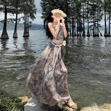 Fongt Senior Sense Two-Piece Tie-Dye Wipe Chest Vest Top Women's New Summer High-Waist A-Line Skirt Suit-Outfit