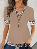 Fongt Elegant Color Print V-Neck Short-Sleeved Top Summer Women's Clothing