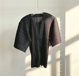 Fongt Folds 2025 Slim Slim Sleeve Coat Loose Temperament Folded Zipper Short-Sleeved T-Shirt Top