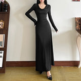 Fongt 2025 Autumn And Winter Women's New Pure Color Temperament High-End Sense Collar Body Dress