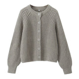 Fongt 2025 New Women's Solid-Color Casual Fashion Coarse Knit Long-Sleeved Sweater Cardigan Jacket