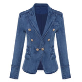 QUALITY New Fashion 2023 Designer Blazer Women's Metal Lion Buttons Double Breasted Denim Blazer Jacket Outer