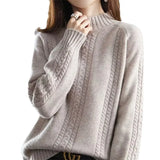 Fongt Semi-Turtleneck Sweater Women's Autumn Soft And Lazy Knit Jumper With Shoulder Thick Bottom Top-Outfit