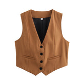Fongt Women's Retro Solid Color Candy Color V-Neck Short Suit Vest / Horse Clip Cane