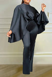 New Solid Color Bat Sleeves Loose Top Slim Fit Pants Two Piece Fashion Winter Elastic Cape Set-Outfit