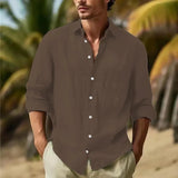 Fongt Men's Linen Shirt Button Shirt Summer Beach Shirt Pure
