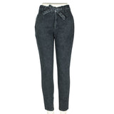 High Waist Jeans Women Streetwear Bandage Denim Jeans Femme Pencil Pants Skinny Casual Jeans