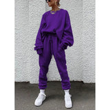 Fongt 2024 Women's New Ebay Burst Pure Color Long-Sleeved Trousers Loose Casual Suit
