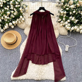 Fongt Luxury Famous Woman Hanging Neck Ribbon Woman 2025 Summer Atmosphere Feeling Thin Irregular Chiffon Shirt