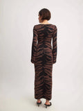 Fongt New Women's Fashion Elegant Round-Collar Knitted Long Dress Leopard Dress Dress Dress