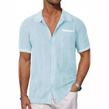 Fongt Men's New Summer Short-Sleeved Shirt Pocket Hollow Out Breathable Cool Summer Men's Casual Top