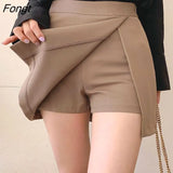 Women Asymmetrical Casual Solid Fashion High Waist Ulzzang Chic Stylish Skinny Sexy Side-slit Tender Ladies Elegant