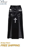 Vintage Black High Split Skirts Aesthetic Sexy High Waist Bow Bodycon Long Skirt Elegant E Girl Punk Partywear Clothes