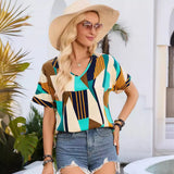 Summer Women's V Neck Short Sleeve Shirt T Shirt Shirt-Outfit
