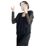 Fongt Folded Net Trousers Women Thin Fake Two Open Shirt Large Design Fashion Daily Set Of Casual Pants