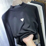 Fongt Waxy Elastic Double-Sided German Velvet Bottom Shirt Female Slim Slim Love Half High Collar With Long-Sleeved T Shirt Jacket Female-Outfit