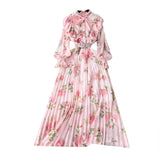 Fongt Women's Autumn Dress 2025 New Heavy Industry Pressed Long Printed Chiffon Dress Sweet Holiday Dress