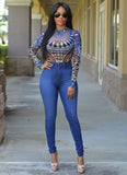 Women Bodysuits Ethnic Sexy Long Sleeve Shirt Jumpsuit Bodysuit Stretch Leotard Slim Print Bodycon Summer Bodysuit Tops-Outfit