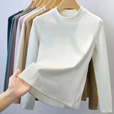 T-shirts Women's Fall Winter Slim Thick Basic Tops Korean New Half Turtleneck Camisetas Tee Long Sleeve Bottomed T