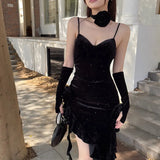 Christmas Shanshan Velvet Ribbon Dress + Cuff Minority Design Sensitive Skirt-Outfit
