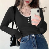 New Spice Girl Style Round Collar Single-Breasted Lace Stitched Pure Long-Sleeved Knitted Blouse-Outfit