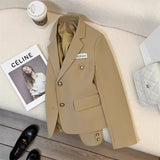 Fongt 2024 New Khaki Short Blazer Female Small Design Sense College Style Commuter Suit-Outfit