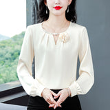 Fongt Satin Shirt Female Spring New Gentle Foreign Style Pearl Hanging Feeling Foreign Style Jacket-Outfit