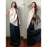 Fongt Girls Design Feel Hanging Neck Vest Bare Shoulder Dress Female Summer New Temperament Loose Broad Legs Casual Pants Set