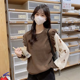 Fongt Spring Splicing Bubble Sleeve Knitted Sweater Women's Season Design Sense Niche Lotus Side Long Sleeve