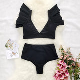 Broken Flower Vintage High Waist Bikini 2025 New Sexy Leaf Side Vest Deep V