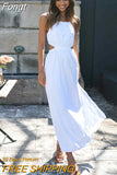 Beach Boho Summer Midi Dress Women Red Cut Hollow Out Waist Dresses Sundress Vintage French Style