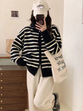 Fongt Lapel Stripe Double Zipper Knit Cardigan Women's 2024 New Loose And Versatile Thin Sweater Coat-Outfit