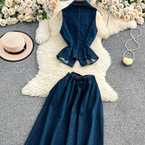 Fongt Age-Down Suit Women's Summer Ripe Wind Folded Back Cowboy Top + High Waist Thin Half