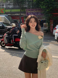 Fongt Xixi 2025 Spring New Ins Temperament Shoulder Wool Bottom Shirt Long-Sleeved Knitwear Women's Top 25149