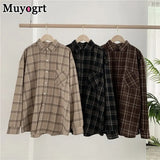 Women Shirt Plaid Oversize 3XL Turn-down Collar Leisure Fashion Loose All-match Womens Long Sleeves Soft Chic Korean