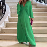 Fongt Summer New Leisure Light Luxury Home Deep V Pure Color Loose Dress-Outfit