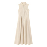 Fongt 2025 New Women's Dress French Design Round Neckless Sleeveless Commuting Temperament Fan Flute Dress