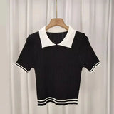Version Of POLO Collar Short-Sleeved Knitted T-Shirt Girl 2025 Summer New Design Temperament