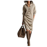 Fongt New Autumn Casual Button Collar Loose Straight Knitted Long Sweater Skirt