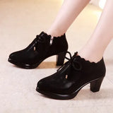 Plus Size 33-43 Block Heel Deep Mouth Platform Pumps Women Shoes 2021 Black High Heels Shoes Ladies Leather Shoe