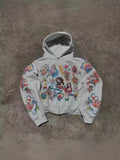 Fongt Tatry RIGHTEOUS Cartoon Printed Hooded Zipper Zip-Up Casual New Goods